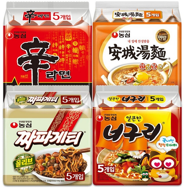 농심 신라면+안성탕면+짜파게티+너구리 4종 20봉 라면, 20개