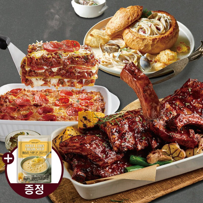애슐리 바비큐 폭립 800G페퍼로니 라자냐퀵앤이지 봉골레 빠네 스위트콘스프 1pk 크리스마스 밀키트 471121, 애슐리 바비큐 폭립 800G페퍼로니 라자냐퀵앤이지 봉골