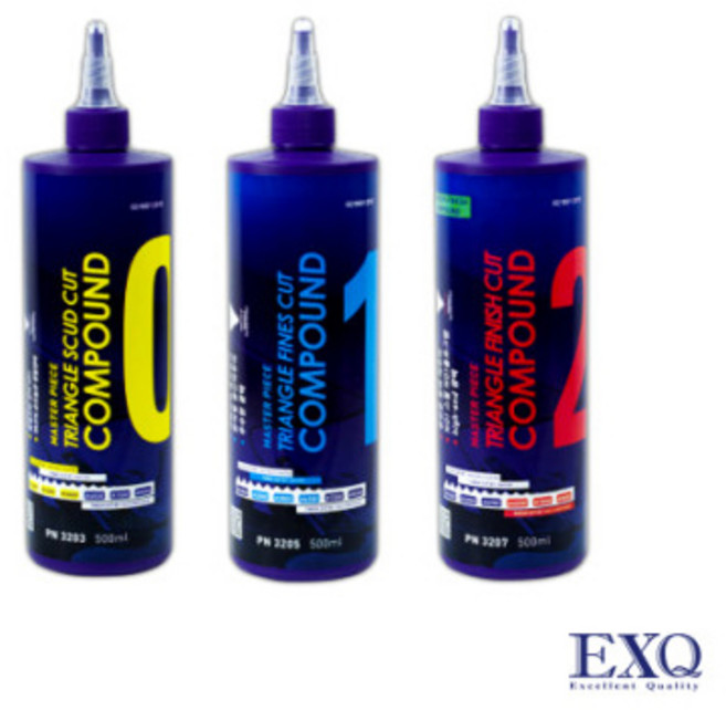 EXQ 트라이앵글 컴파운드 500ml +타월 증정 스커드컷 피네스컷 피니쉬컷 초벌용 마무리용 자동차컴파운드, 트라이앵글 피니쉬컷+스피드폴리쉬 1장, 1개