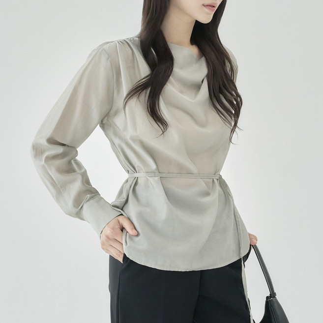 더웨이나인 여성 하객룩 벨트 블라우스 루즈핏 남방 플로라 긴팔