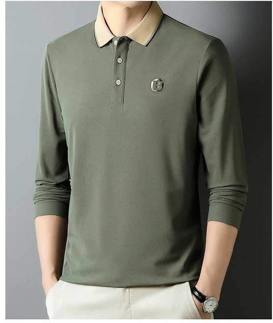 중년 남성 긴팔 티셔츠 캐주얼 순면 긴팔 폴로 티셔츠 봄가을 빅사이즈 카라넥 아빠룩 티셔츠 비즈니스 긴팔티 QXX