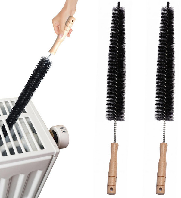 2Pc 라디에이터 브러시 건조기 보푸라기 브러시 통풍구 청소기 17인치 길이의 유연한 냉장고 코일 소프트 브리슬 브러시 나무 손잡이 세탁실 및 세탁기 건조기 정리함, 2개, 블랙