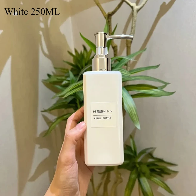 250ml 비누 펌프 디스펜서 욕실 샴푸 주방 접시 스퀘어 병 리필 샤워 플라스틱 손 액체 저장 용기, 06 White set 250ML, 06 White set 250ML