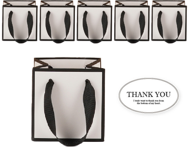 빛공 정사각 고급 미니 선물 쇼핑백 종이가방, 6개, 블랙&화이트