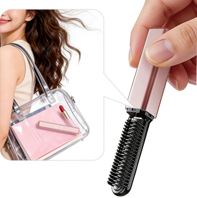 비비돔 무선 미니 고데기 휴대용 앞머리 고데기 빗 고데기 볼륨 빗고데기 충전용 옆머리 미니고데기 앞머리고데기, 1, 핑크