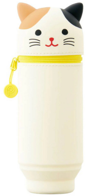 리히트랩 LIHIT LAB 푸니라보 빅사이즈 실리콘 스탠딩 필통 파우치, 1개, 얼룩고양이