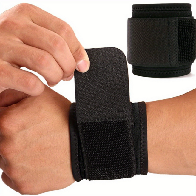 탄탄한 벨크로 고정 밴드 손목보호대 2p 세트, 블랙, 1세트