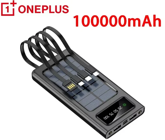ONEPLUS 태양광 보조베터리 200000mAh 초대용량 USB 초고속 충전 5in1 호환 삼성 호환 샤오미 호환 용 파, 03 100000 black