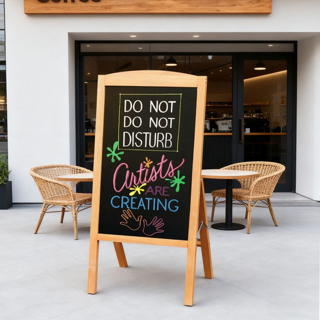 단면 칠판 블랙보드 이젤형 입간판 스탠드 메뉴판 카페 학원, 네추럴