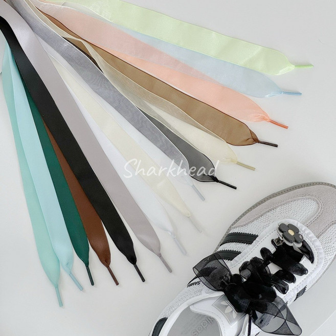 (Sharkhead) 緞帶鞋帶 緞帶 絲綢 扁鞋帶 雪紡鞋帶