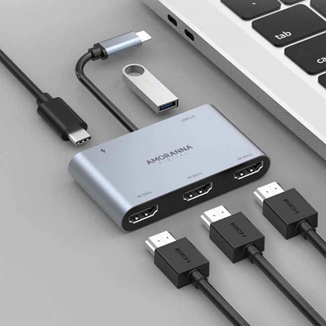 아모란나 5in1 C타입 트리플 듀얼 모니터 HDMI 멀티 USB 허브 분배기 4K 60hz 3대출력 MST, 1개