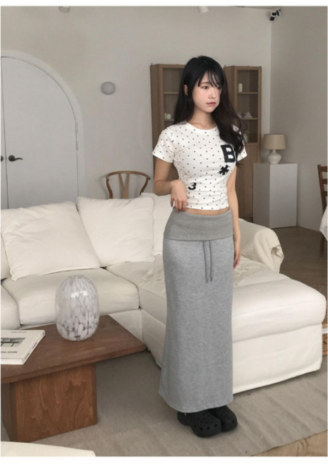 부기샵 여성 파이 랩 폴딩 밴딩 트레이닝 맥시 롱 봄 스커트