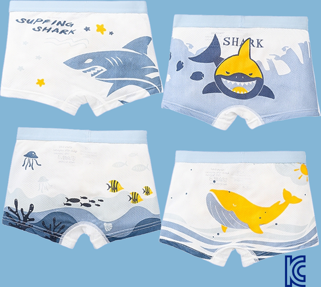 와이비비 남아 아이스실크 쿨 메쉬 상어 고래 드로즈 사각 팬티 4종세트