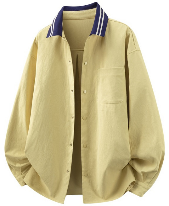 男士寬鬆休閒工裝長袖襯衫外套 - 春季新款水洗