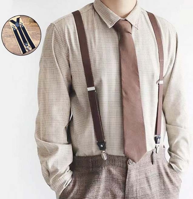 [LxU] 클래식 남자 소가죽 Y형 서스펜더 남자 멜빵 정장 촬영