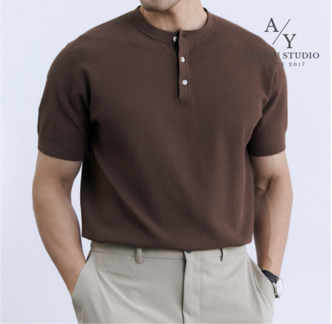 남성 여름 니트 아이스 실크 반팔 슬림핏 비즈니스 우아한 티셔츠