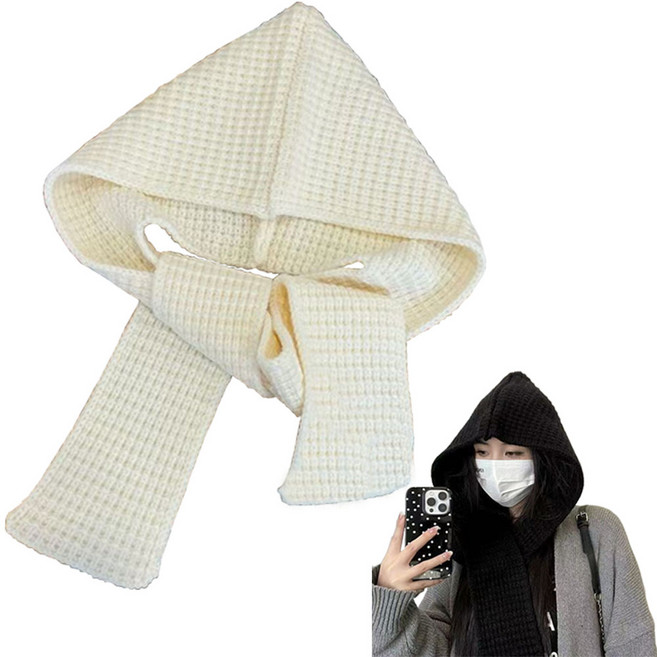 ROOICE 니트 바라클라바 빅사이즈 여성 후드 넥워머 2P, 블랙+베이지