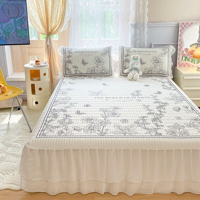 여름 라텍스 매트 쓰리피스 침대 쿨 신상아이스 물세탁 에어컨 시트, C. 빈티지 라이프 - 라텍스 매트리스 토퍼