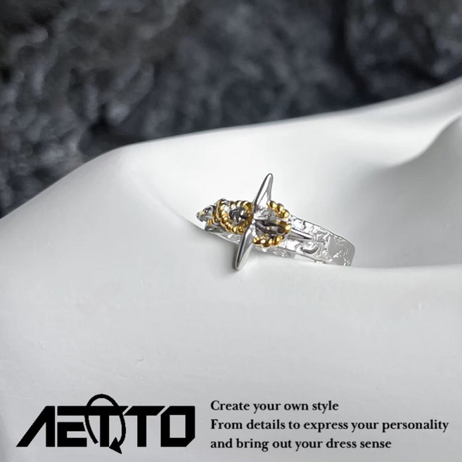 AETTO 鉑金十字架戒指 設計款 簡約風 復古鈦鋼戒指 男女可戴