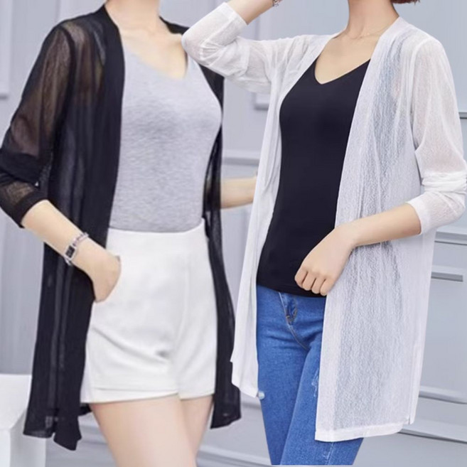 룸브리 여성 시스루 긴팔 여름 롱가디건