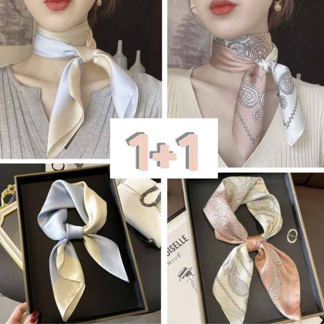 루비앤[1+1]여성 고급 패션 사각스카프 2종세트 데일리 실크촉감 력셔리 쁘띠 스카프