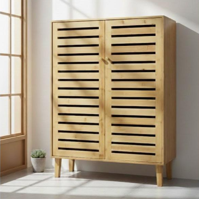 UNHO 프리미엄 대나무 갤러리 신발장 조립식 대용량 현관 수납장, 5단, 네추럴 2도어(75x35x103cm)