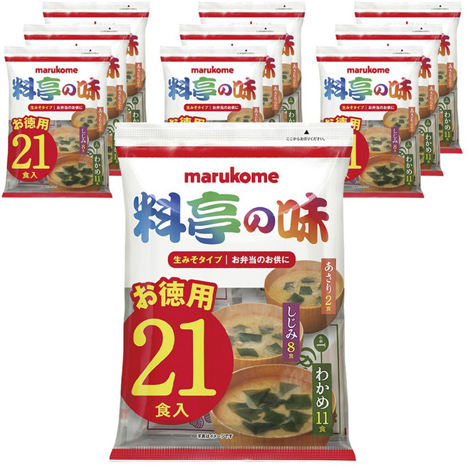 marukome 料亭之味綜合味噌湯 裙帶菜口味+河蜆口味+蛤蜊口味 21入組, 10袋