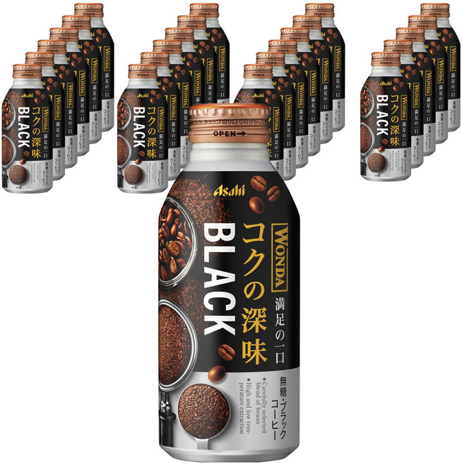 Asahi 완다 깊은 감칠맛 블랙 보틀 캔커피, 400g, 24개