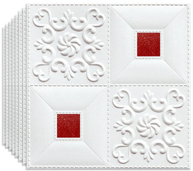 풀바른벽지 셀프 도배 접착식 폼 단열 벽지 작은 조각 3d 입체벽지 35*38.5/35*35cm, 화이트 + 레드 35*35cm, 두께 3mm [5 개], 1개