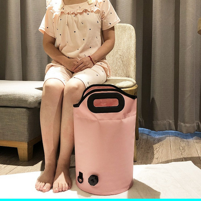 bydoll 折疊泡腳桶 47cm 高 鋁箔保溫材質, 藕粉色-加深47公分（挺立不易倒）, 1個