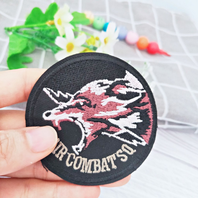 皮卡布 刺繡布貼 臂章 AIR COMBAT SQ, 1個, 圓標狼,魔鬼氈款(勾面+毛面)