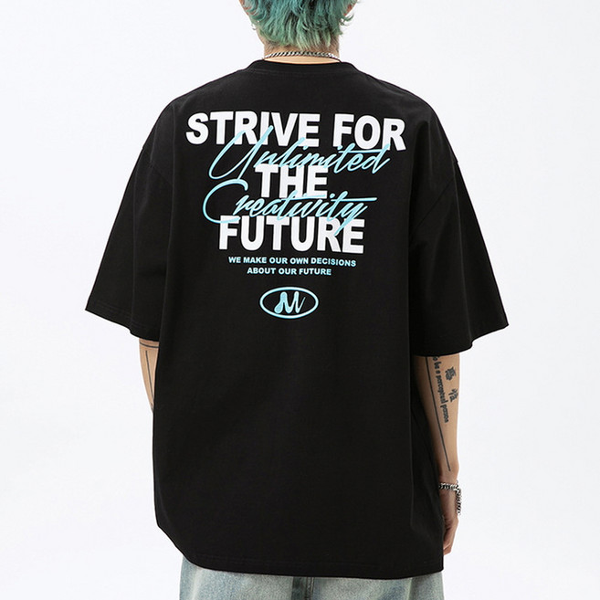 지디오 프론M 남성 오버핏 반팔티 레터링 프린팅 반팔 티셔츠 여름 라운드 면티 스트릿 남자반팔티