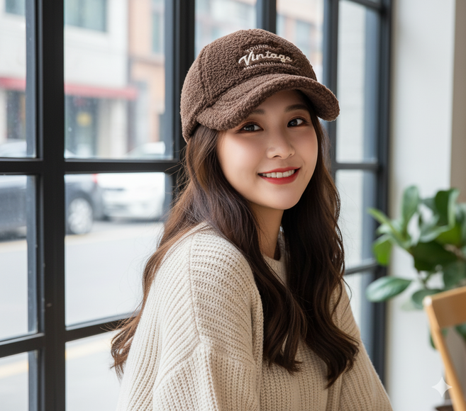 MIROSE 데일리 양털 자수 볼캡 뽀글이 겨울 야구모자 자수