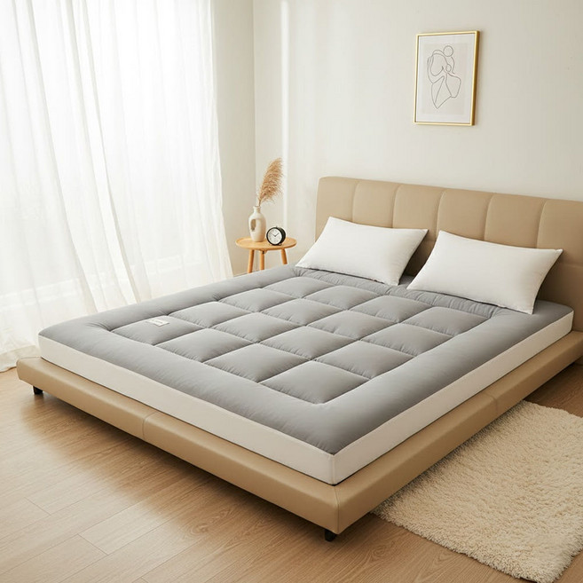 리보아 사계절 침대 바닥 토퍼 매트리스 요매트 10cm, 연그레이