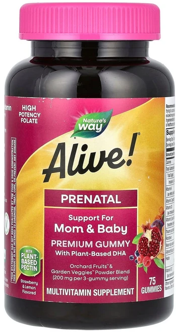 네이처스웨이 Alive 데일리 서포트 임산부용 프리미엄 딸기 & 레몬 구미젤리 75개, NWY10482, 1개, 75정 - 쿠팡