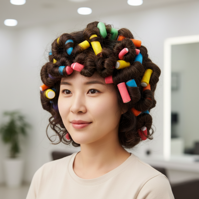 열 없이 사용하는 컬러 소프트 스파이럴 헤어롤 파마 웨이브 자체 헤어롤러 42P 세트, 42개, 블루 사각형 (각 색상당 6개 )