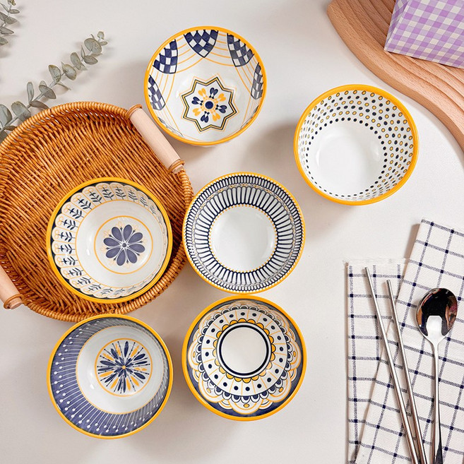 BLOWFISHFUGU 북유럽 밥공기 홈식기 세트 예쁜그릇접시 북유럽 식기세트 4P/6P 선물 박스 포장 A-055, A+B+C+D+E+F, 6개