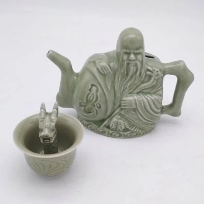 트릭 주전자 세라믹 커피 마시는 용기 수제 와인 이중 목적 레이어드 매직 포트, 1pot 1cup, 1개