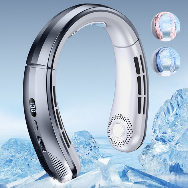 8코어소음감소모터넥밴드선풍기 휴대용선풍기 넥풍기, 상세페이지 참조, 블루