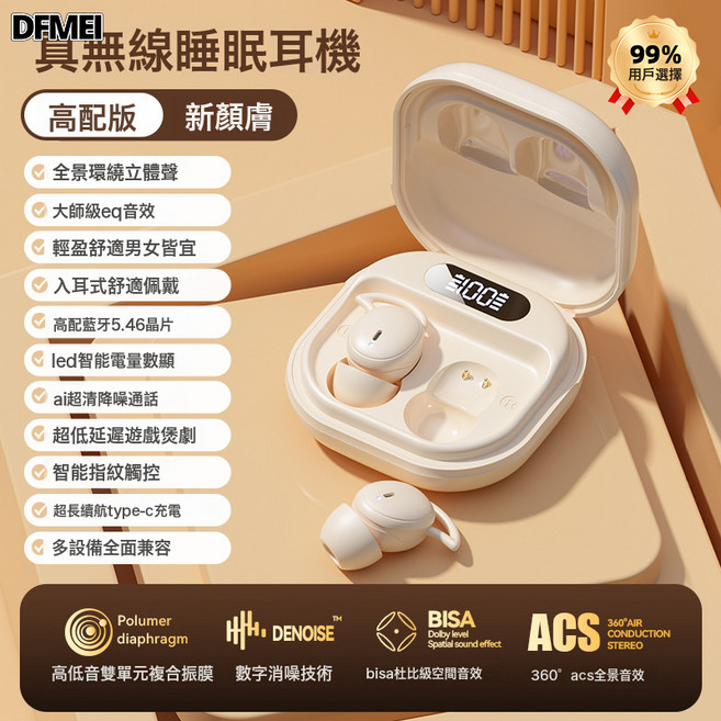 DFMEI 2024無線睡眠專用側睡藍牙耳機TWS睡醒迷你運動跑步耳機, 如圖, M72膚