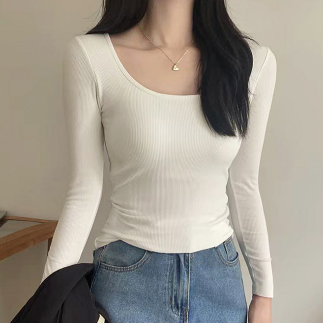 벨라미티나 캡내장된 부드러운 기모 U넥 골지 티셔츠 이너티 노브라티