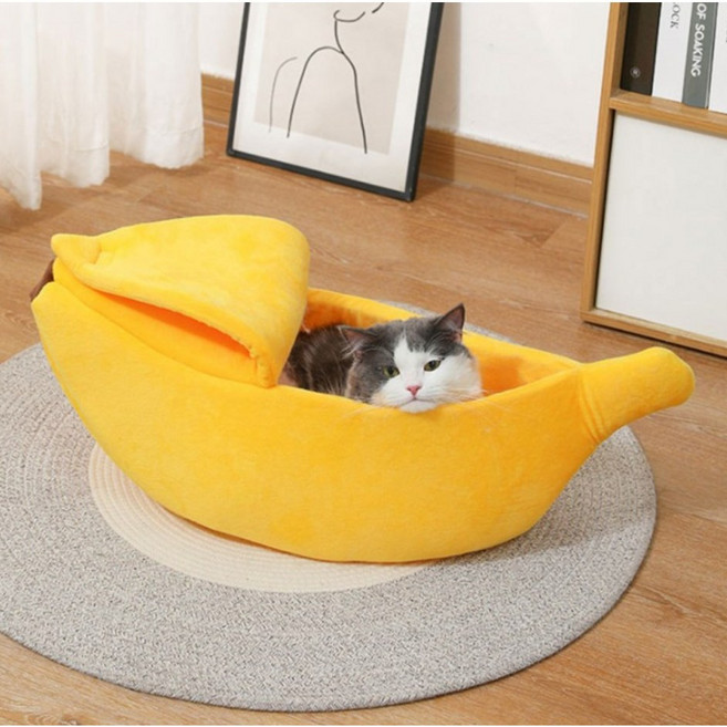 반려견 반려묘 바나나 쿠션 침대 옐로우, 옐로우 XL, 1개