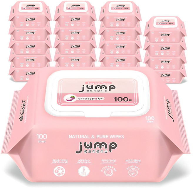 꿈토리 뉴 넉넉한 점프 아기물티슈 캡형, 55g, 100매, 20개