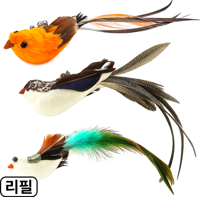 스마일플로우 진짜같은 새 고양이 최애 풀세트 튼튼 고정 낚시대 장난감, 1세트, 새인형 3종