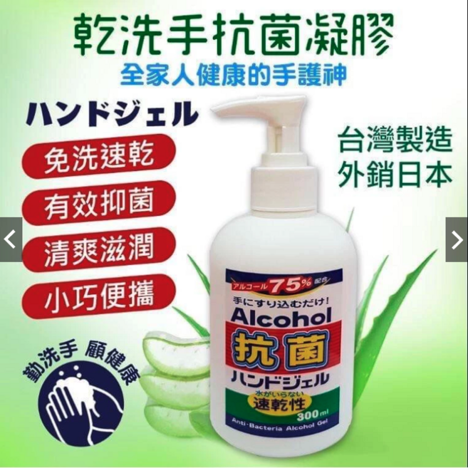 乾洗手抗菌凝膠 75%酒精 免洗速乾 清爽滋潤 台灣製造, 1個, 300ml