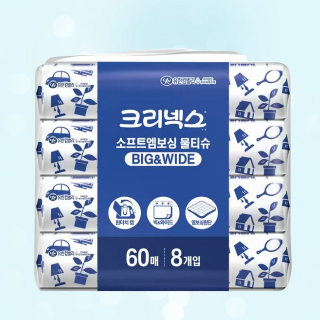 크리넥스 소프트 엠보싱 물티슈, 60개입, 8개