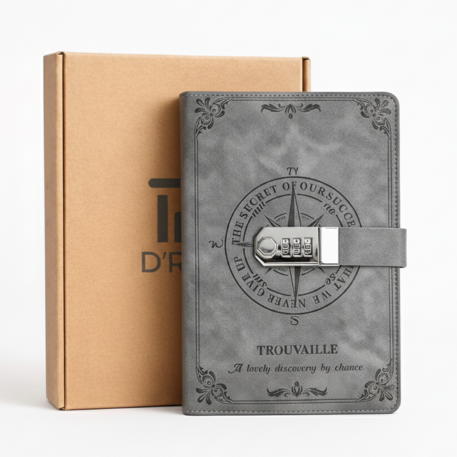 디루아 빈티지 비밀 일기장 자물쇠 다이어리 잠금 노트, 1개, 그레이
