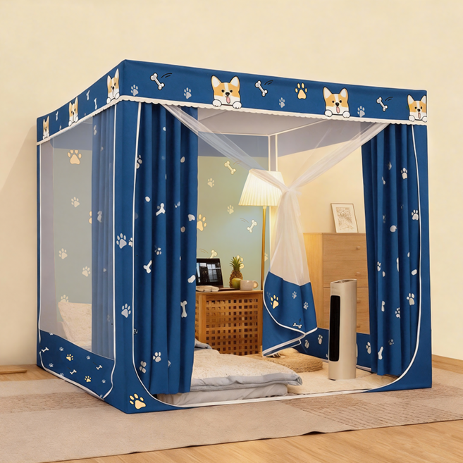 YYT 1인용 텐트형 모기장 모기차단 2인용 모기장 침대, 네이비