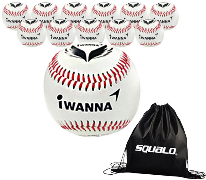 IW 아이워너 안전 야구공 소프트한 재질 연식 유소년 연습용, 12개 + SQ 가방, 1개