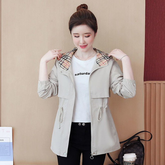 메인워크 중년여성 빅사이즈 트렌치코트 봄가을 간절기 긴팔 엄마룩 키작녀 데일리 스판 오버핏 바람막이 후드 코트